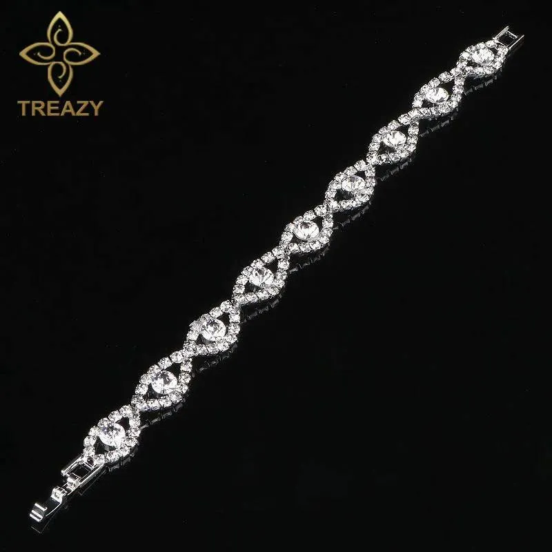 New Luxury Rhinestone Crystal Bracelets & Bangles for Women - Silver Plated Bridal Bracelets Fashion Jewellery