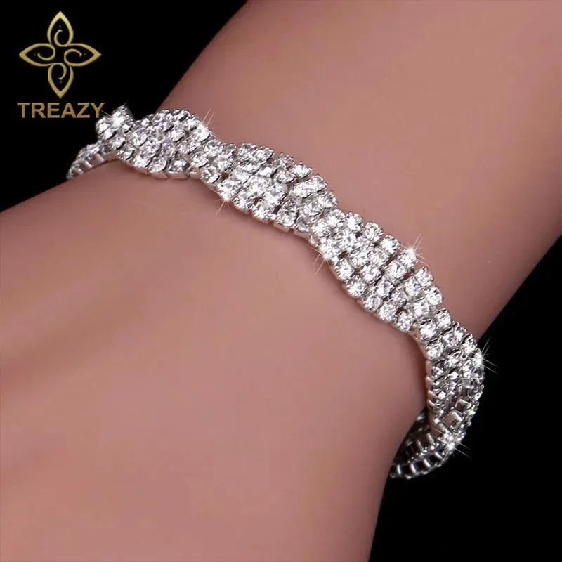 New Luxury Rhinestone Crystal Bracelets & Bangles for Women - Silver Plated Bridal Bracelets Fashion Jewellery