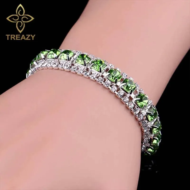 New Luxury Rhinestone Crystal Bracelets & Bangles for Women - Silver Plated Bridal Bracelets Fashion Jewellery