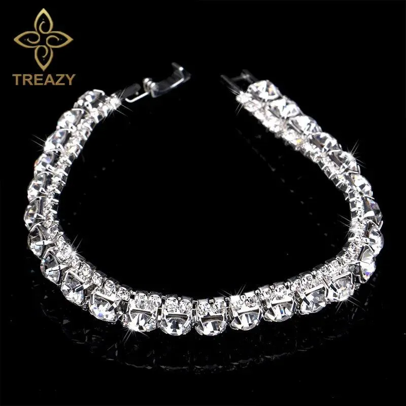 New Luxury Rhinestone Crystal Bracelets & Bangles for Women - Silver Plated Bridal Bracelets Fashion Jewellery