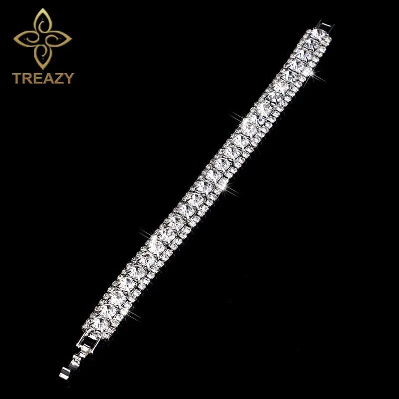 New Luxury Rhinestone Crystal Bracelets & Bangles for Women - Silver Plated Bridal Bracelets Fashion Jewellery