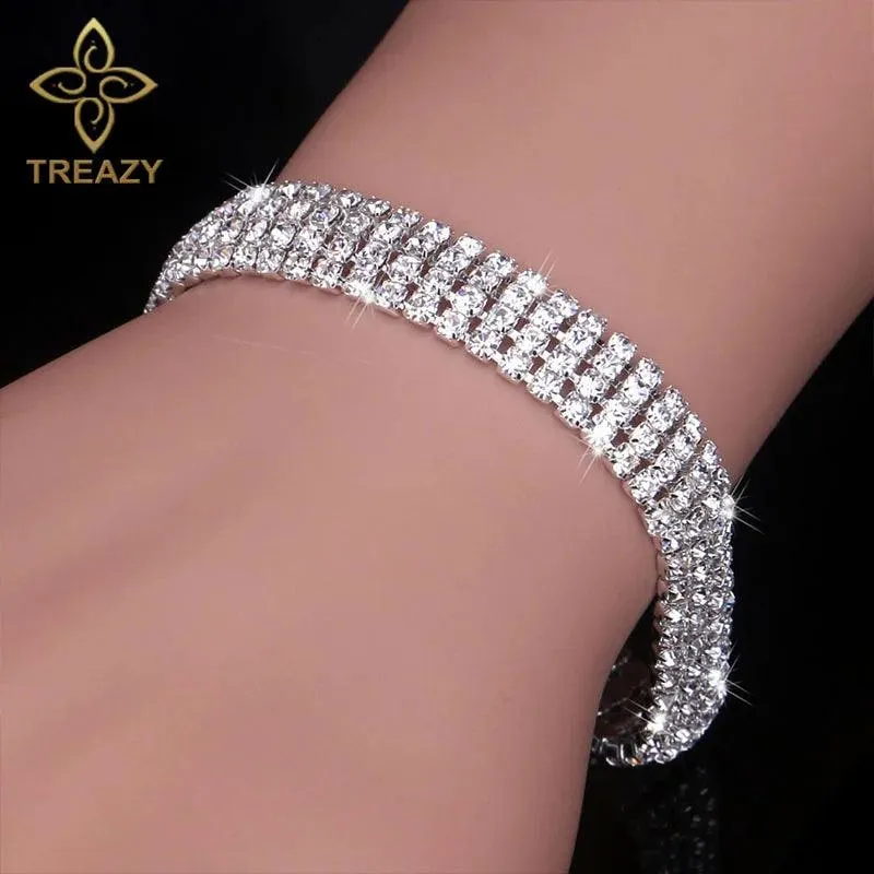 New Luxury Rhinestone Crystal Bracelets & Bangles for Women - Silver Plated Bridal Bracelets Fashion Jewellery