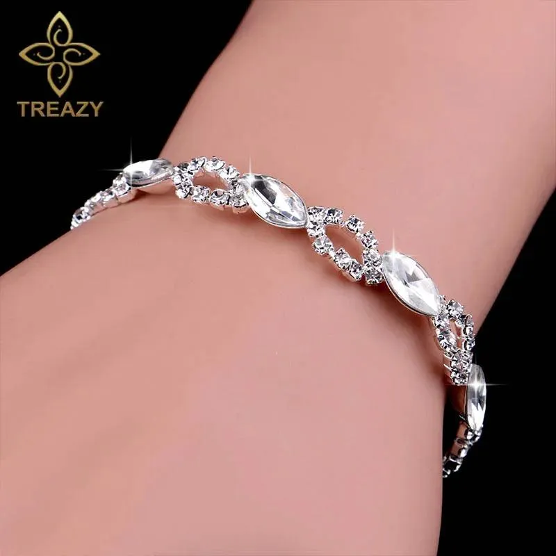 New Luxury Rhinestone Crystal Bracelets & Bangles for Women - Silver Plated Bridal Bracelets Fashion Jewellery