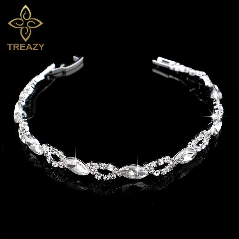 New Luxury Rhinestone Crystal Bracelets & Bangles for Women - Silver Plated Bridal Bracelets Fashion Jewellery