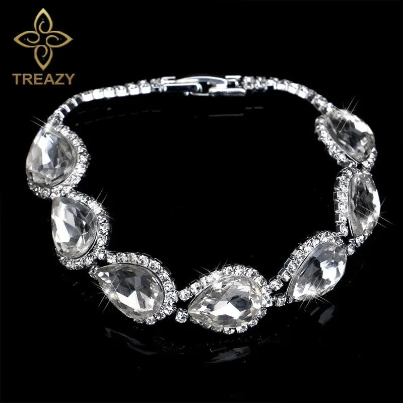 New Luxury Rhinestone Crystal Bracelets & Bangles for Women - Silver Plated Bridal Bracelets Fashion Jewellery