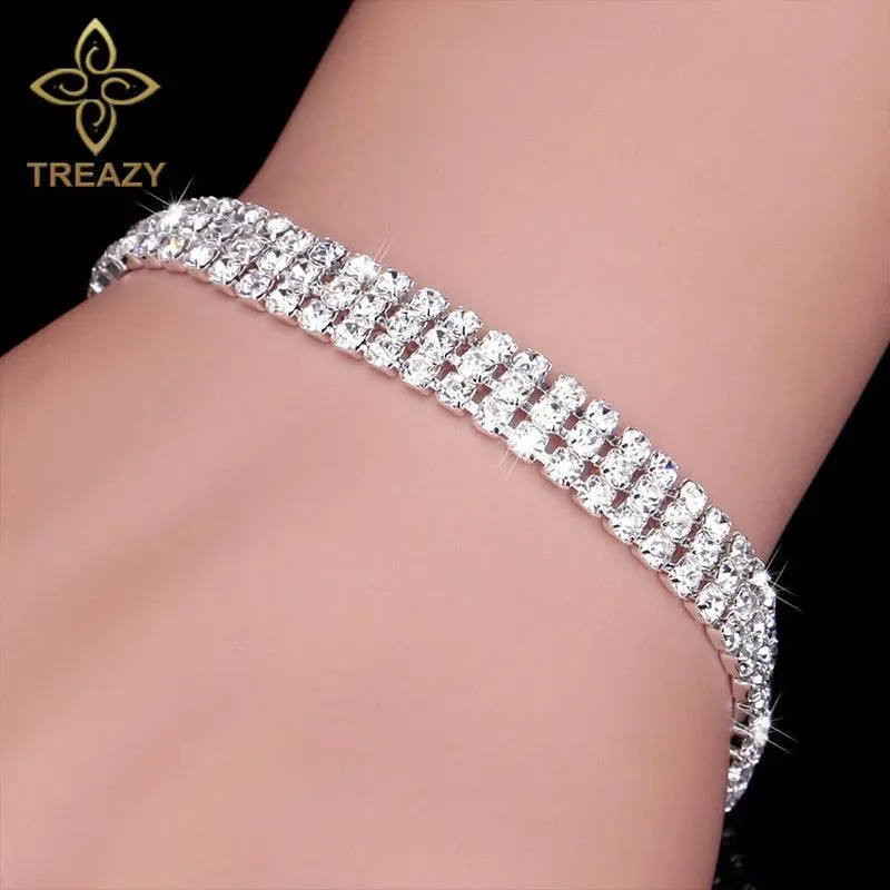 New Luxury Rhinestone Crystal Bracelets & Bangles for Women - Silver Plated Bridal Bracelets Fashion Jewellery