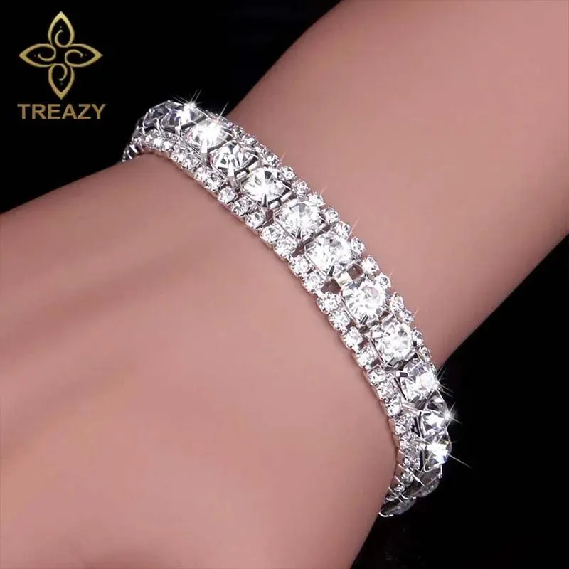 New Luxury Rhinestone Crystal Bracelets & Bangles for Women - Silver Plated Bridal Bracelets Fashion Jewellery