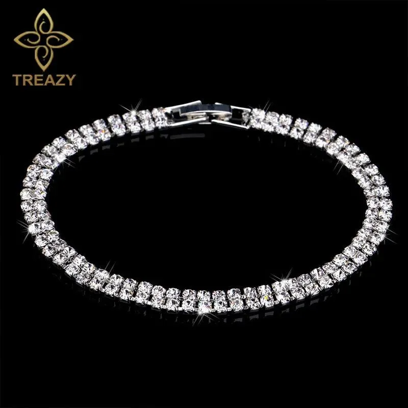New Luxury Rhinestone Crystal Bracelets & Bangles for Women - Silver Plated Bridal Bracelets Fashion Jewellery