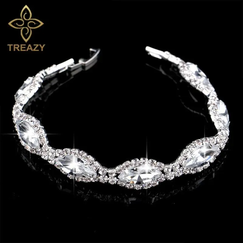 New Luxury Rhinestone Crystal Bracelets & Bangles for Women - Silver Plated Bridal Bracelets Fashion Jewellery