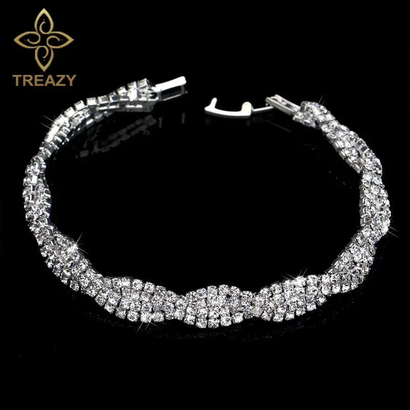 New Luxury Rhinestone Crystal Bracelets & Bangles for Women - Silver Plated Bridal Bracelets Fashion Jewellery