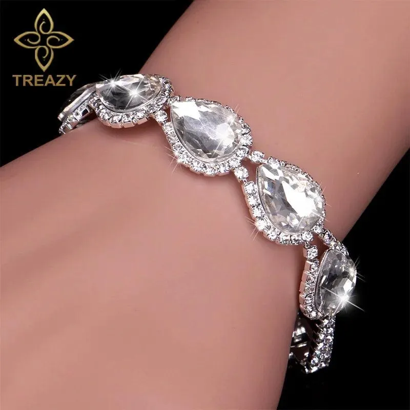 New Luxury Rhinestone Crystal Bracelets & Bangles for Women - Silver Plated Bridal Bracelets Fashion Jewellery