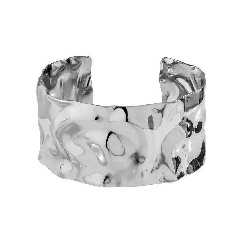 New Pleated Face Simple Exaggerated Open Bracelet Bangles For Women - Party Punk Fashion Jewellery