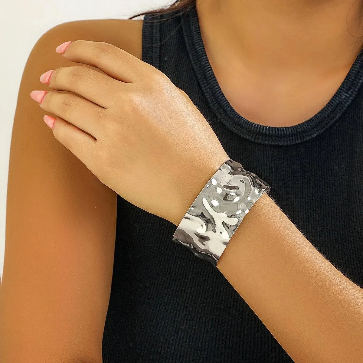 New Pleated Face Simple Exaggerated Open Bracelet Bangles For Women - Party Punk Fashion Jewellery