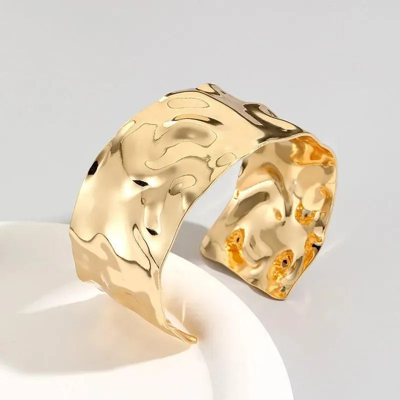 New Pleated Face Simple Exaggerated Open Bracelet Bangles For Women - Party Punk Fashion Jewellery