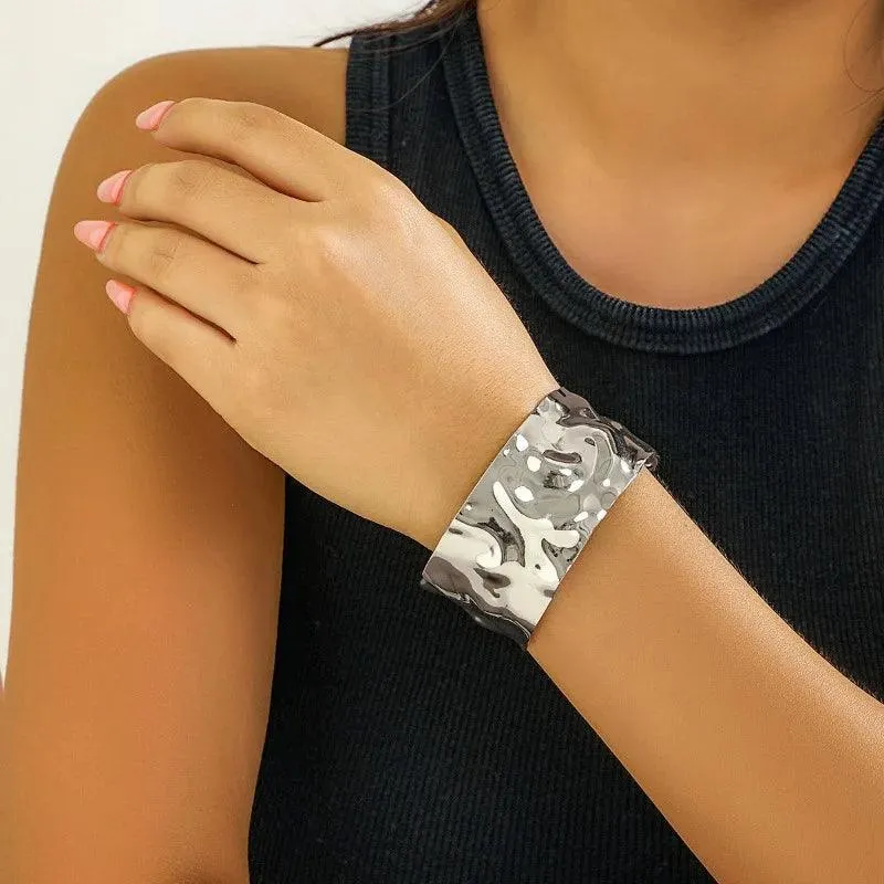 New Pleated Face Simple Exaggerated Open Bracelet Bangles For Women - Party Punk Fashion Jewellery