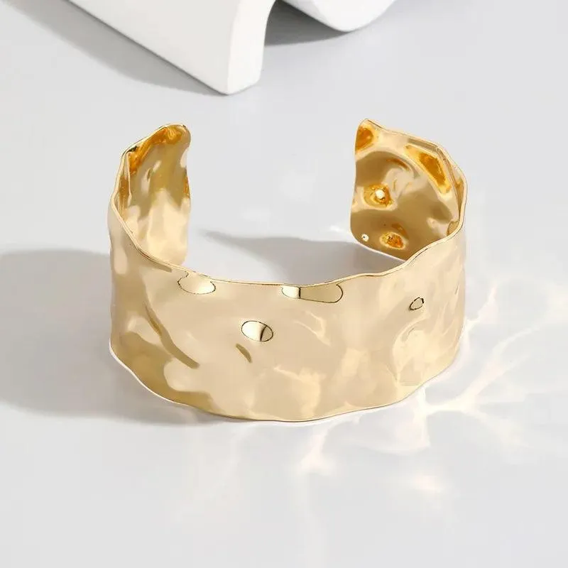 New Pleated Face Simple Exaggerated Open Bracelet Bangles For Women - Party Punk Fashion Jewellery