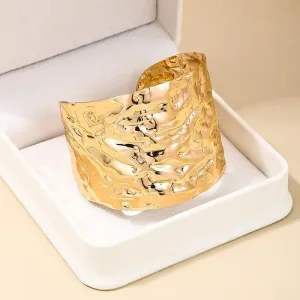 New Pleated Metal Cuff Wide Edition Exaggerated Irregular Bangles Bracelet For Women - Party Fashion Jewellery