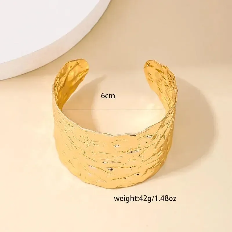 New Pleated Metal Cuff Wide Edition Exaggerated Irregular Bangles Bracelet For Women - Party Fashion Jewellery