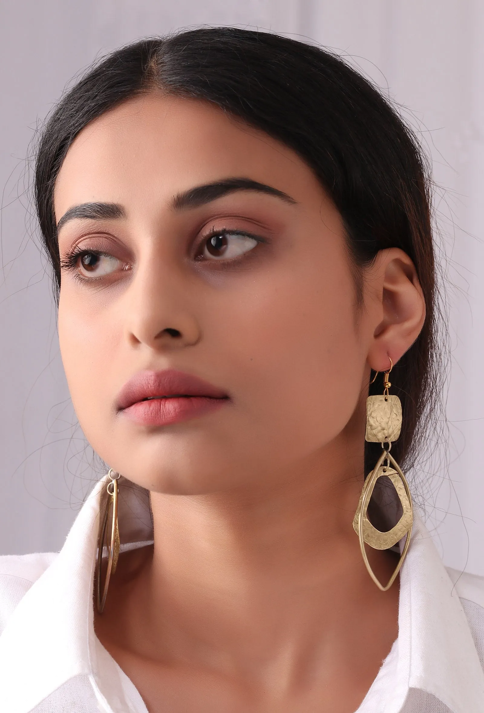 Oval Brass with Square Earrings