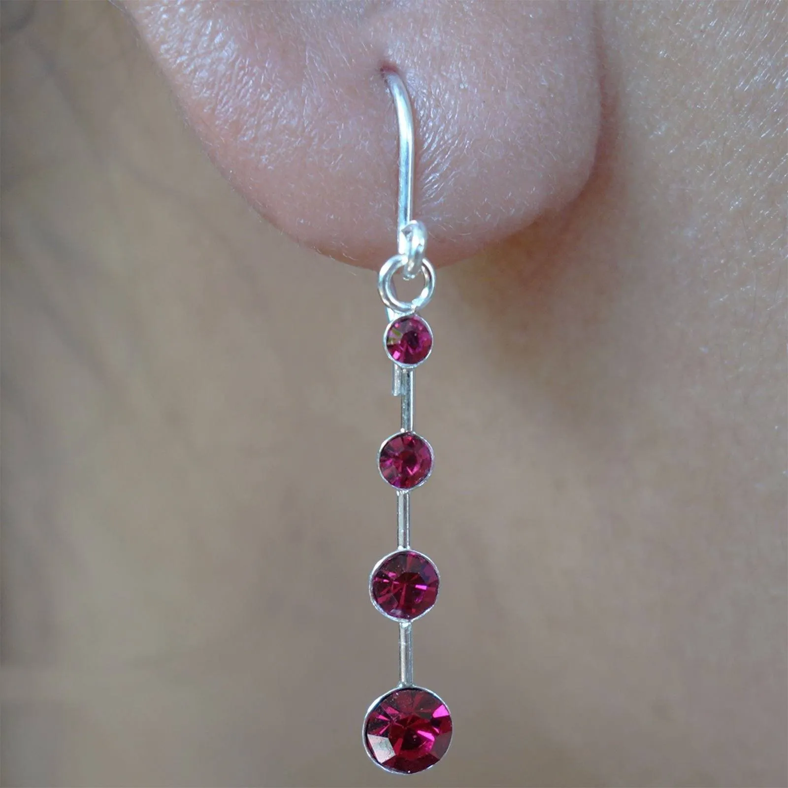 Pair 925 Sterling Silver Drop Earrings Red Crystal Ear Studs Dangle Stud Jewelry