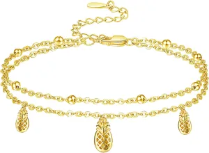 Palpitate Pineapple Gifts Women Anklets Pineapple Anklet 14K Gold Plated Fruit Jewelry Gifts Adjustable Layered Foot Chain for Women