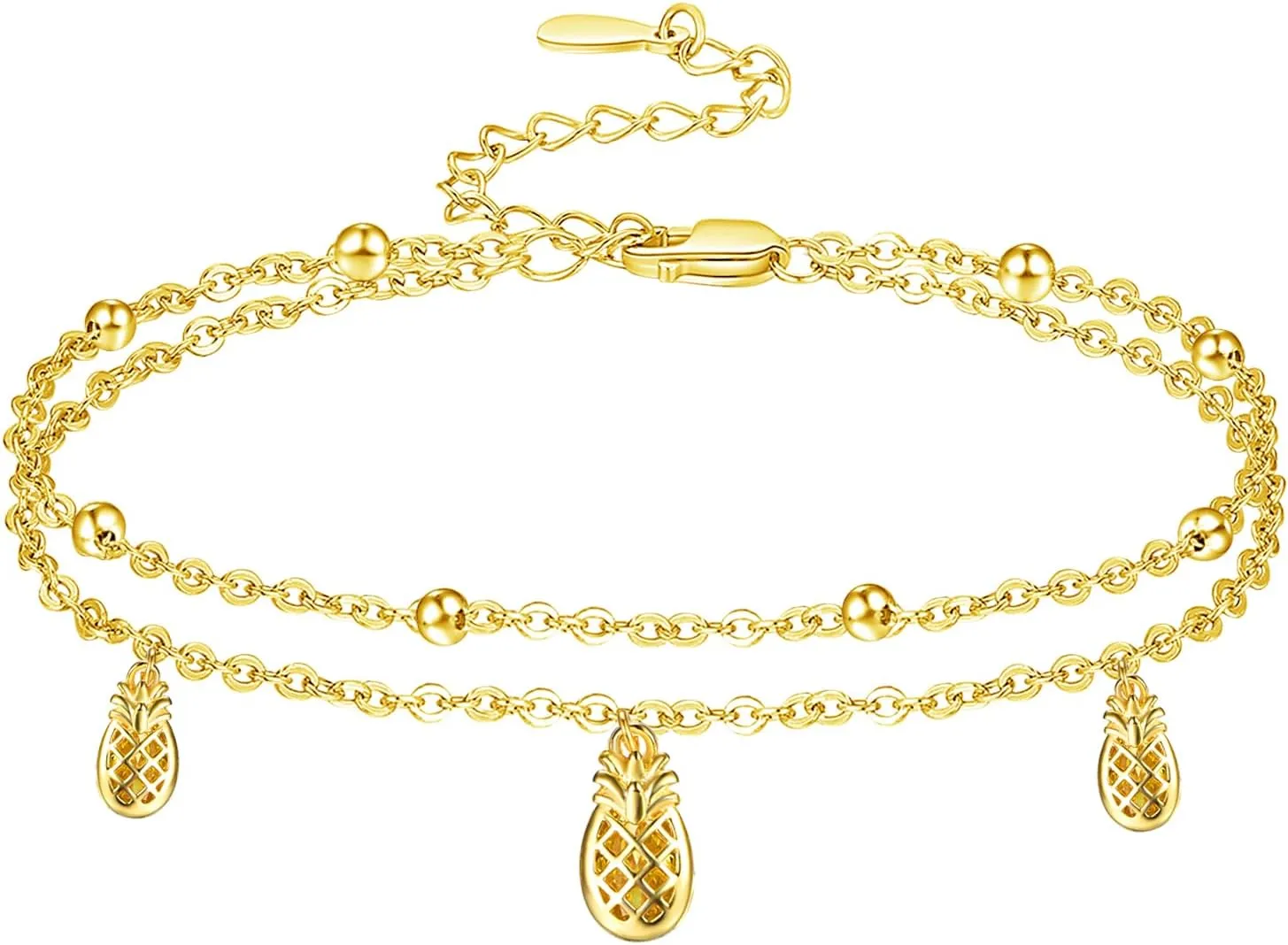 Palpitate Pineapple Gifts Women Anklets Pineapple Anklet 14K Gold Plated Fruit Jewelry Gifts Adjustable Layered Foot Chain for Women