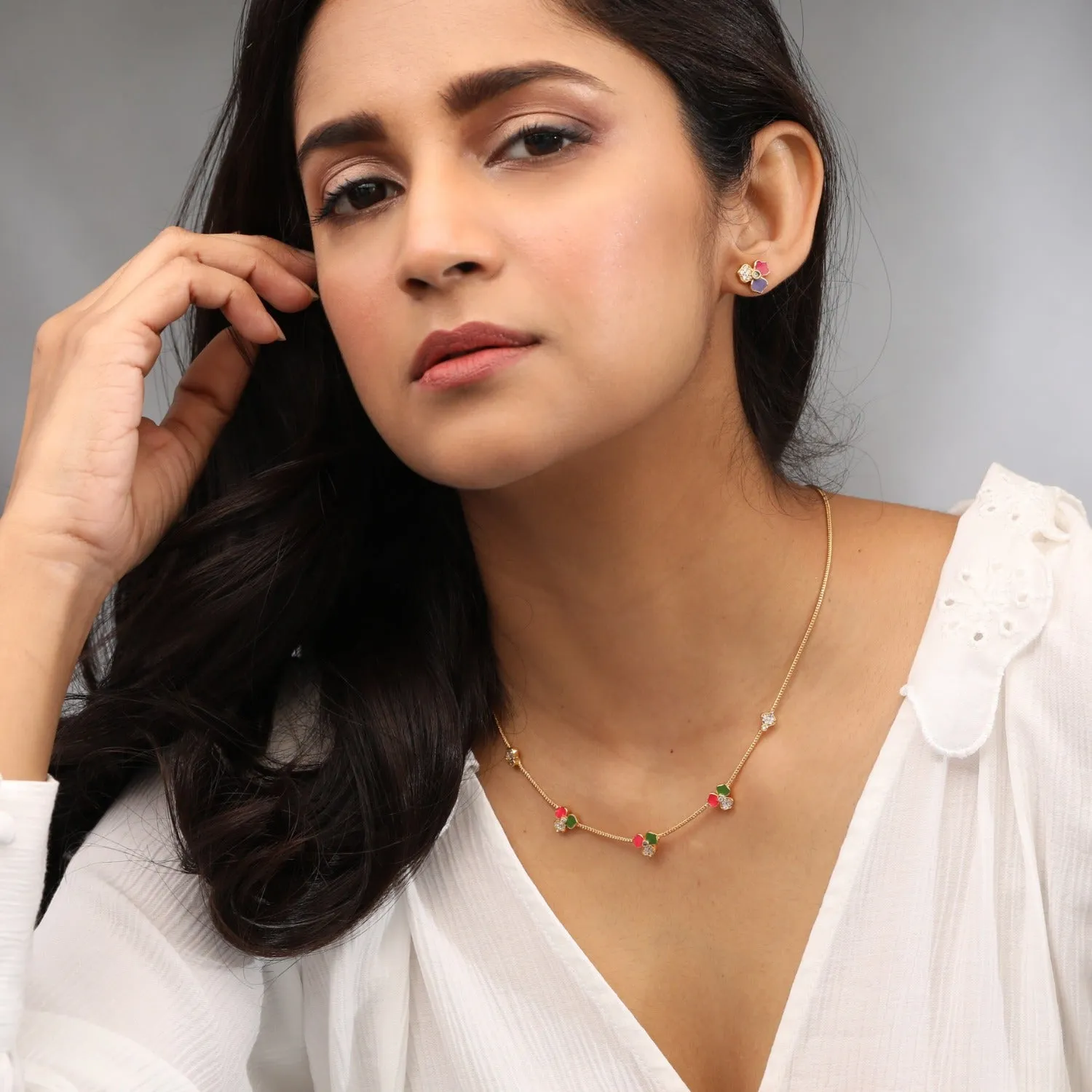Pansy Floral CZ Simple Necklace