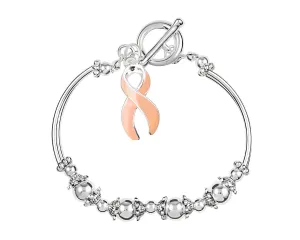 Peach Ribbon Charm Partial Beaded Bracelets