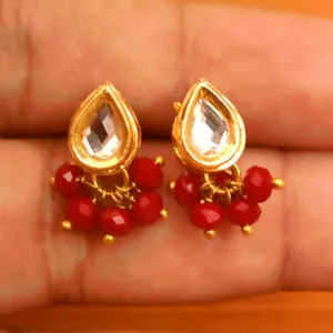 PEAR SHAPED KUNDAN MEENAKAR RED CRYSTAL STUDS