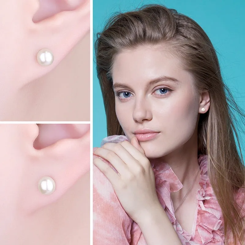 Pearl Button Ball Stud Earrings 925 Sterling Silver