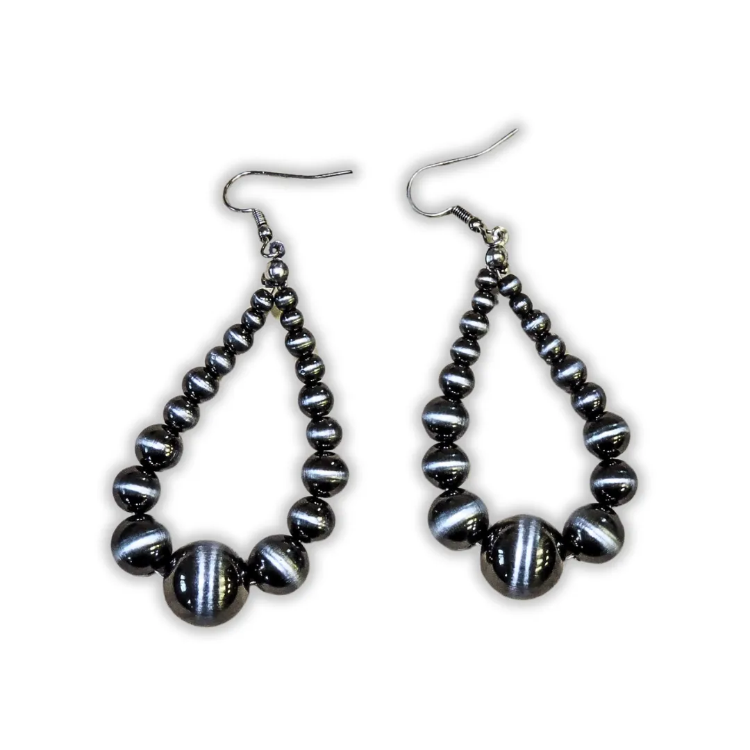 Penny Navajo Style Bead Dangle Earrings - Silver