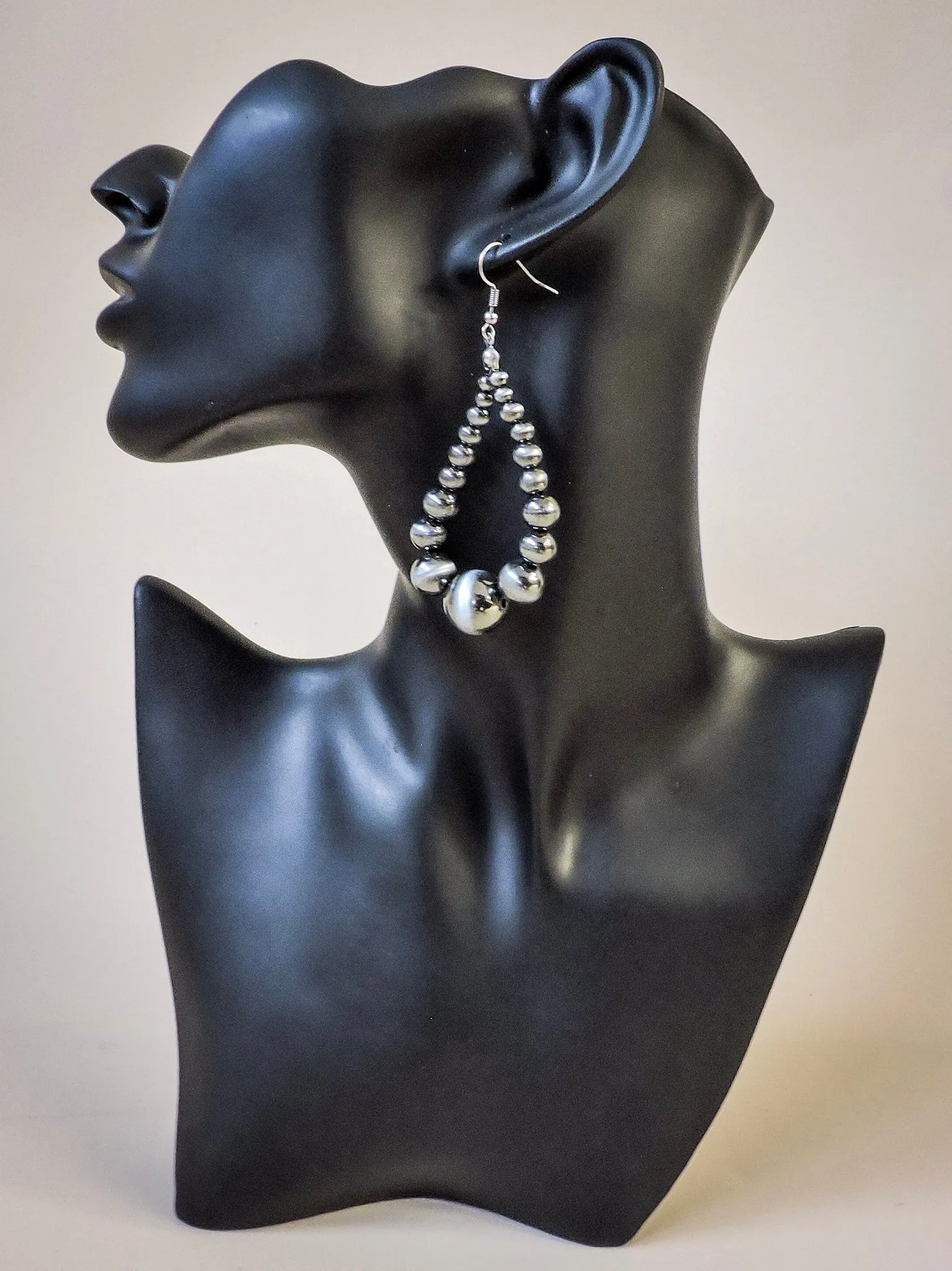 Penny Navajo Style Bead Dangle Earrings - Silver