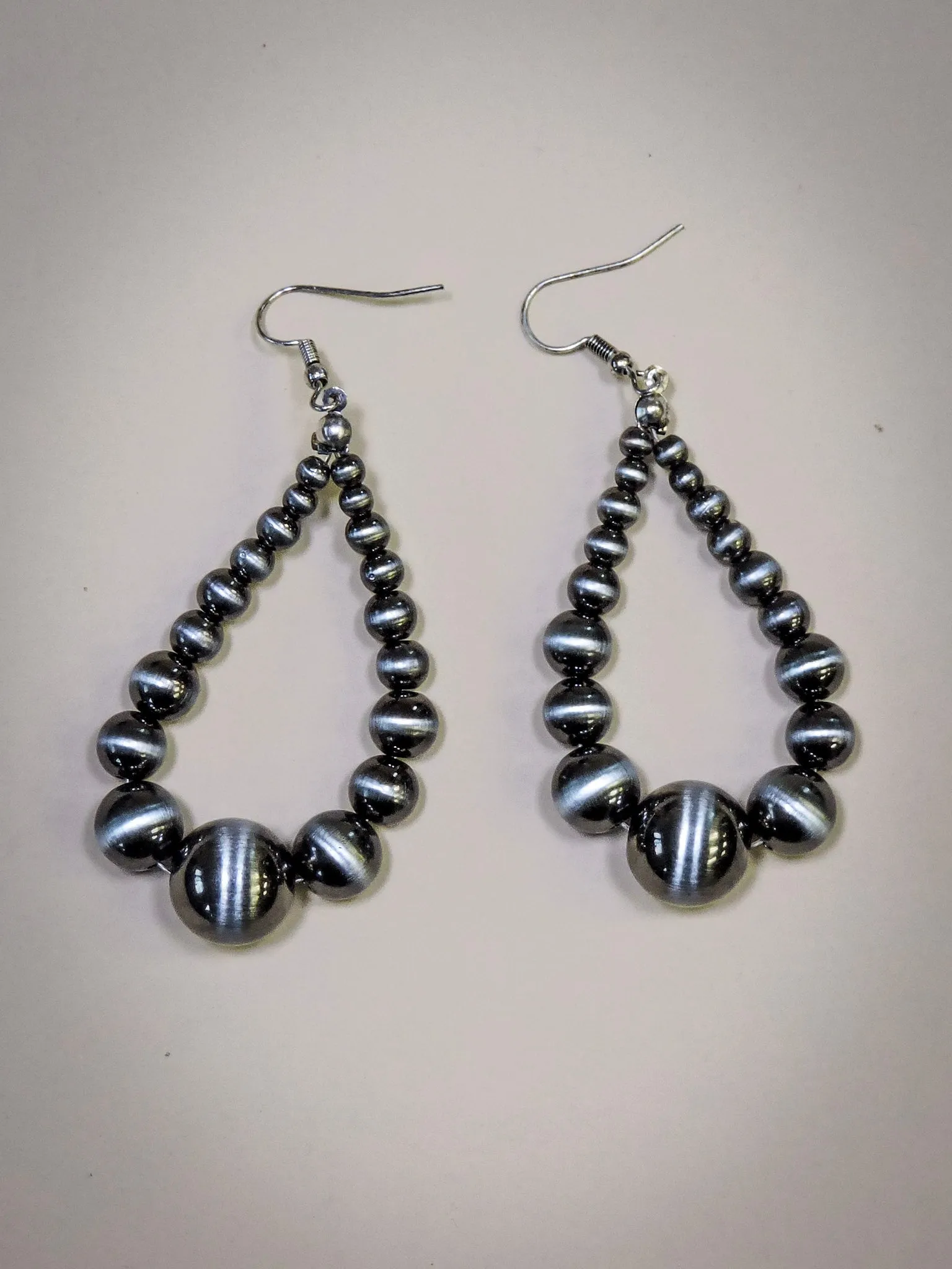 Penny Navajo Style Bead Dangle Earrings - Silver