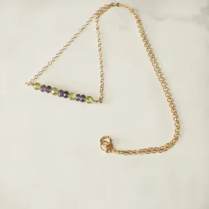 Peridot & Amethyst Gemstone Bar Necklace