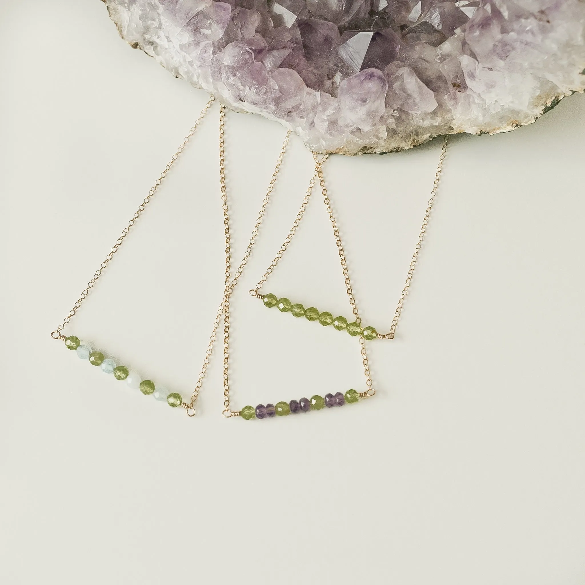 Peridot & Amethyst Gemstone Bar Necklace