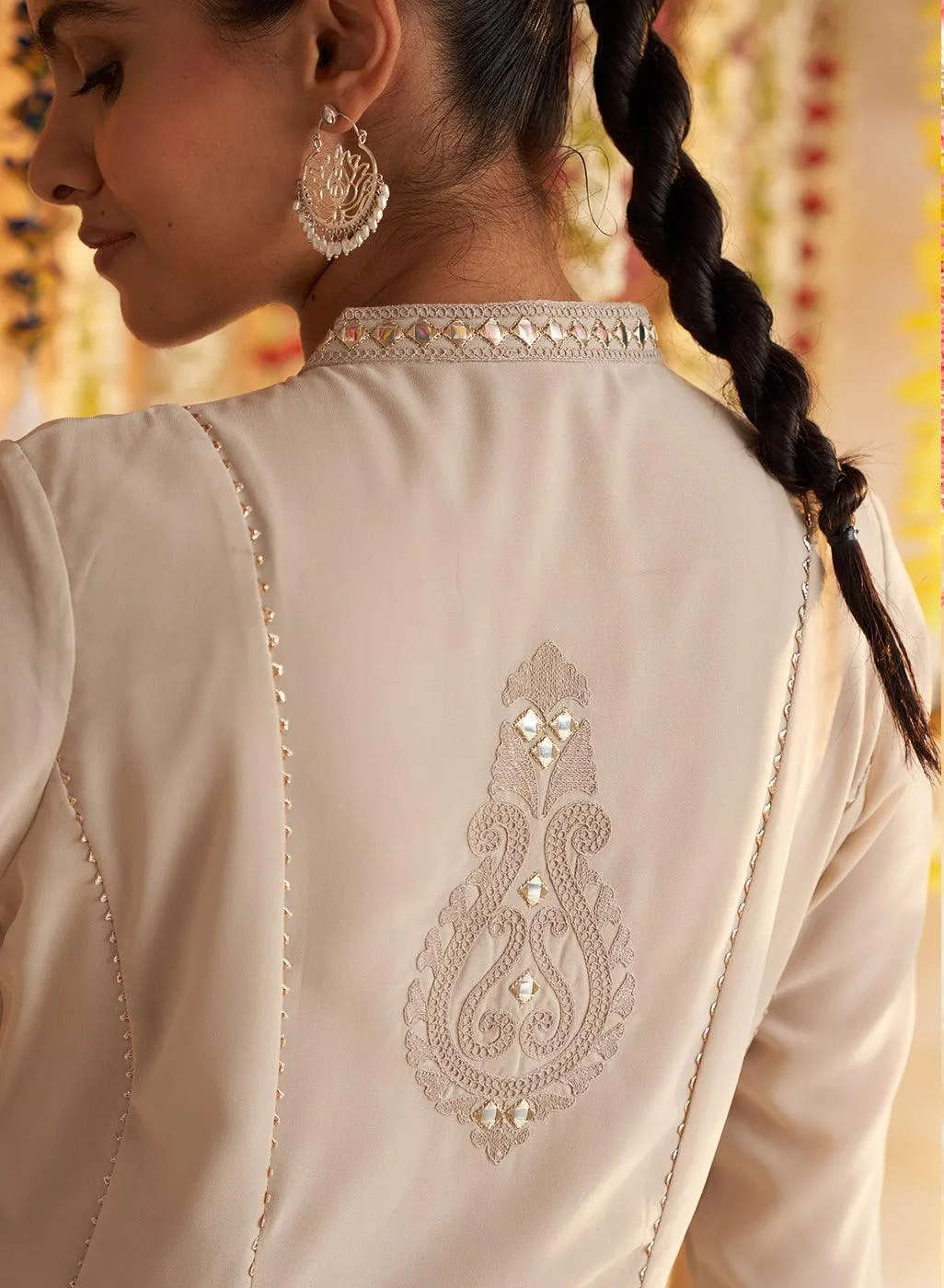 Pink-Beige Kurta Set With Chain Stitch Embroidery