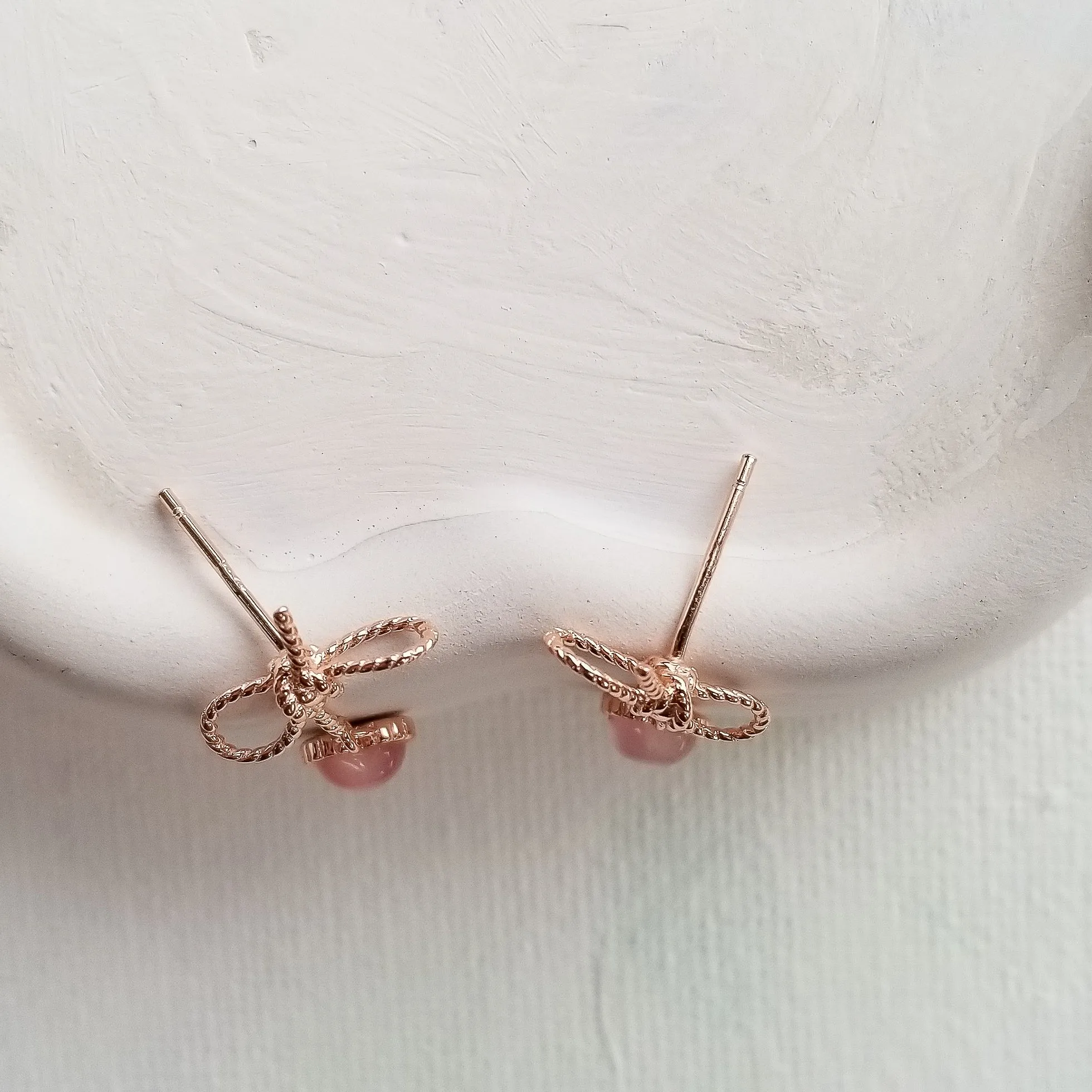 Pink Bow and Heart Stud Earrings