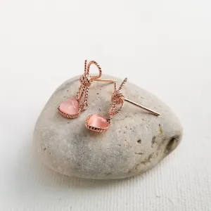 Pink Bow and Heart Stud Earrings