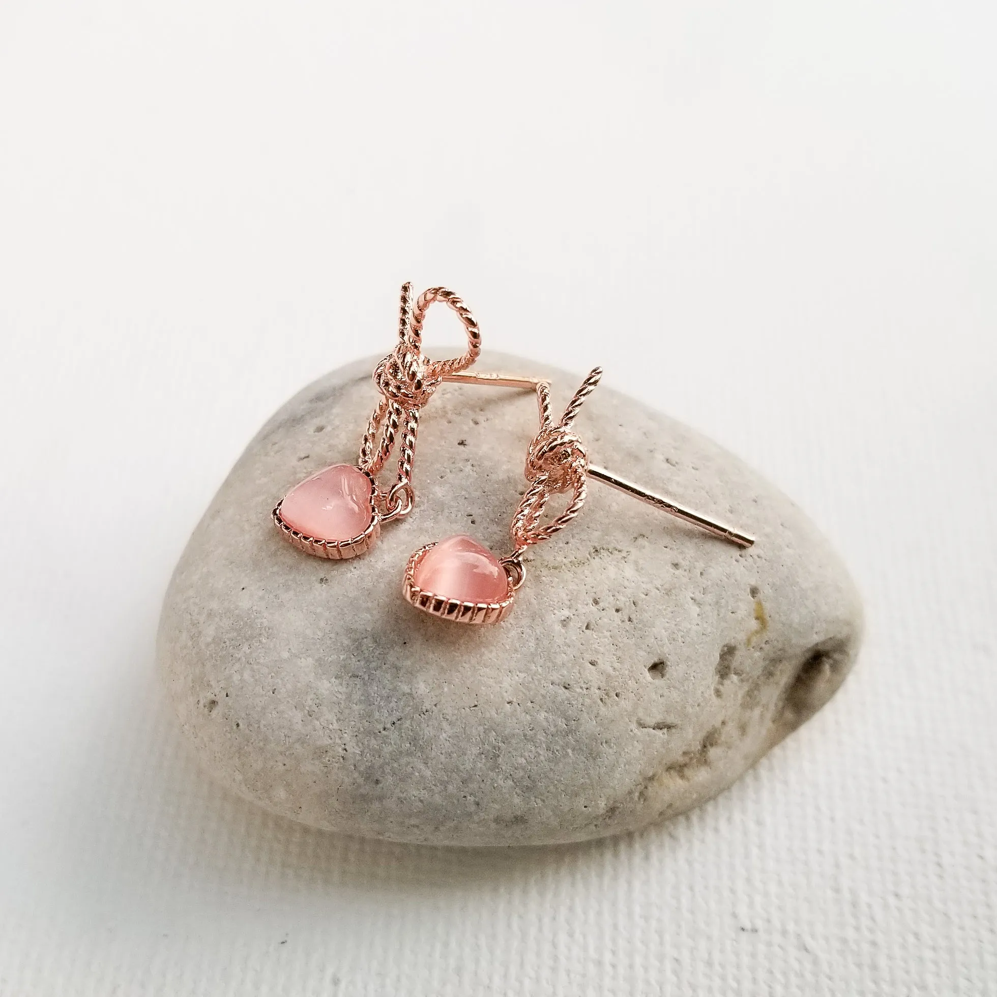 Pink Bow and Heart Stud Earrings