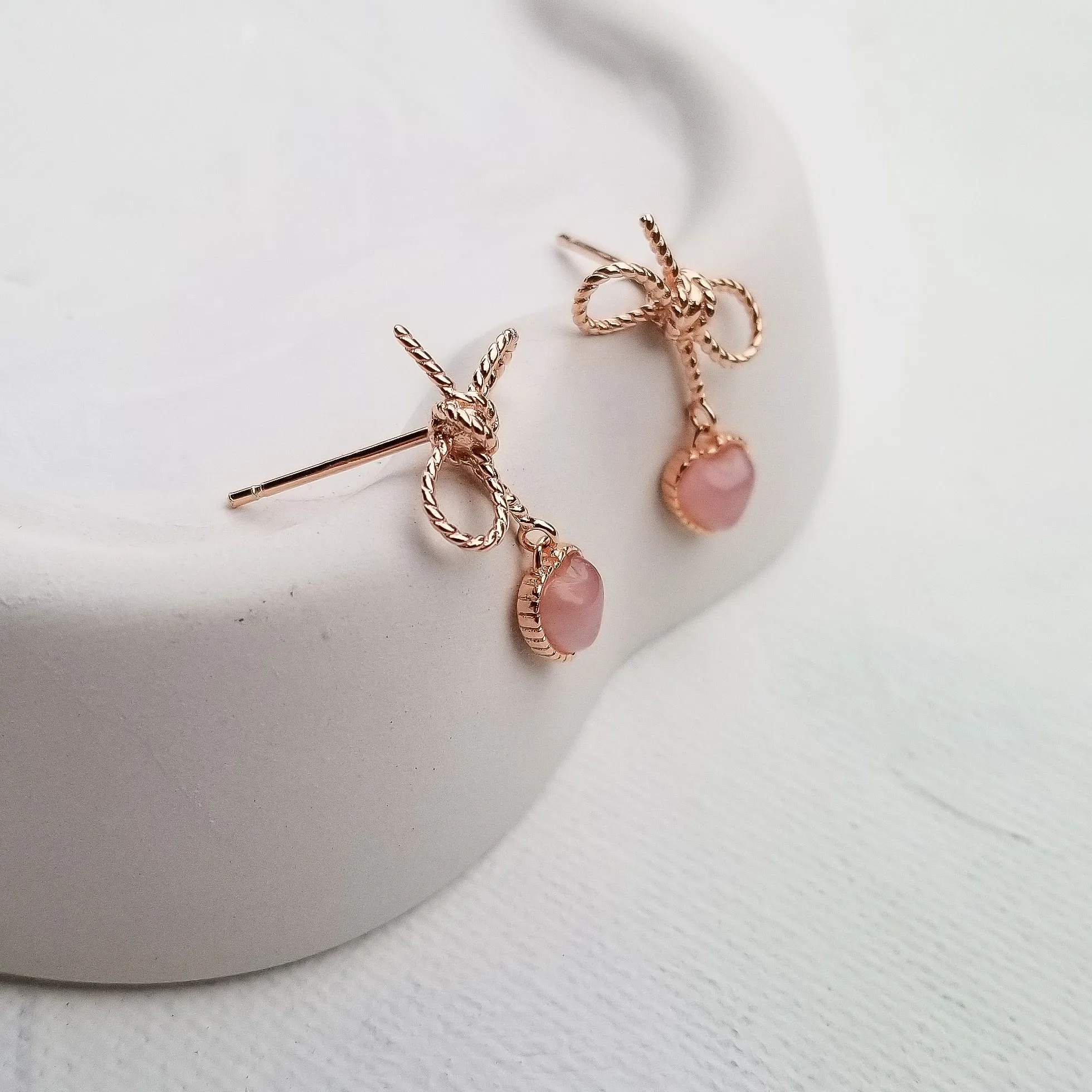 Pink Bow and Heart Stud Earrings