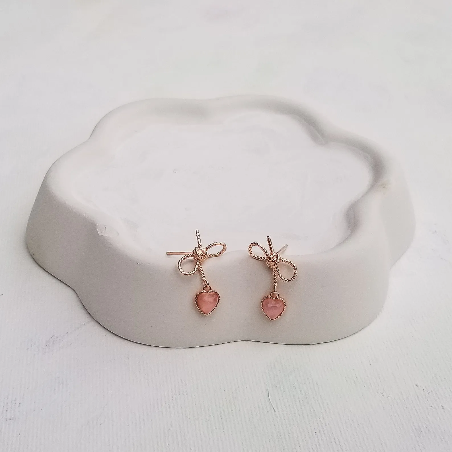 Pink Bow and Heart Stud Earrings