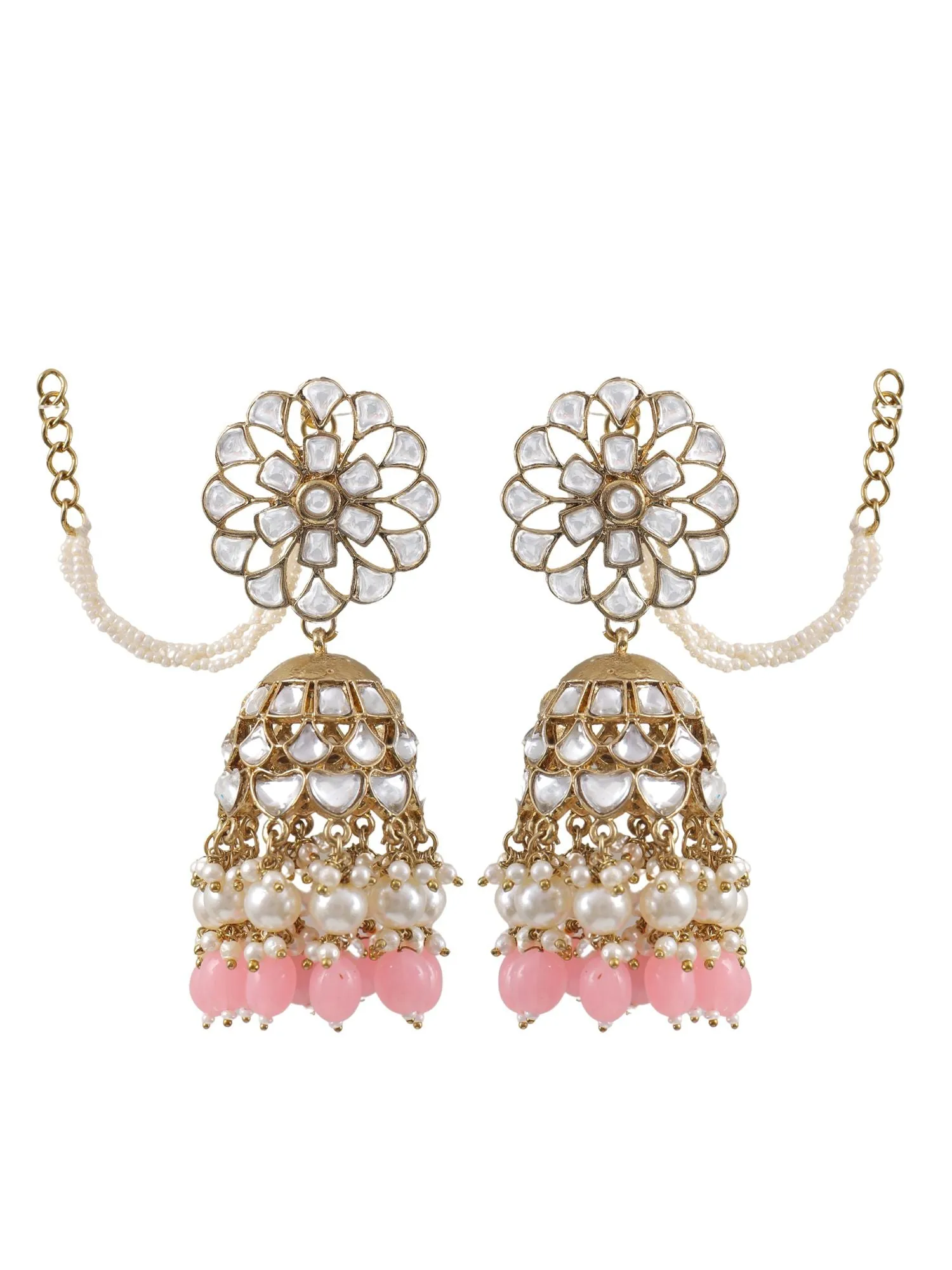 Pink Drops 'Kundan Studded' Jhumka Earrings for Girls & Women