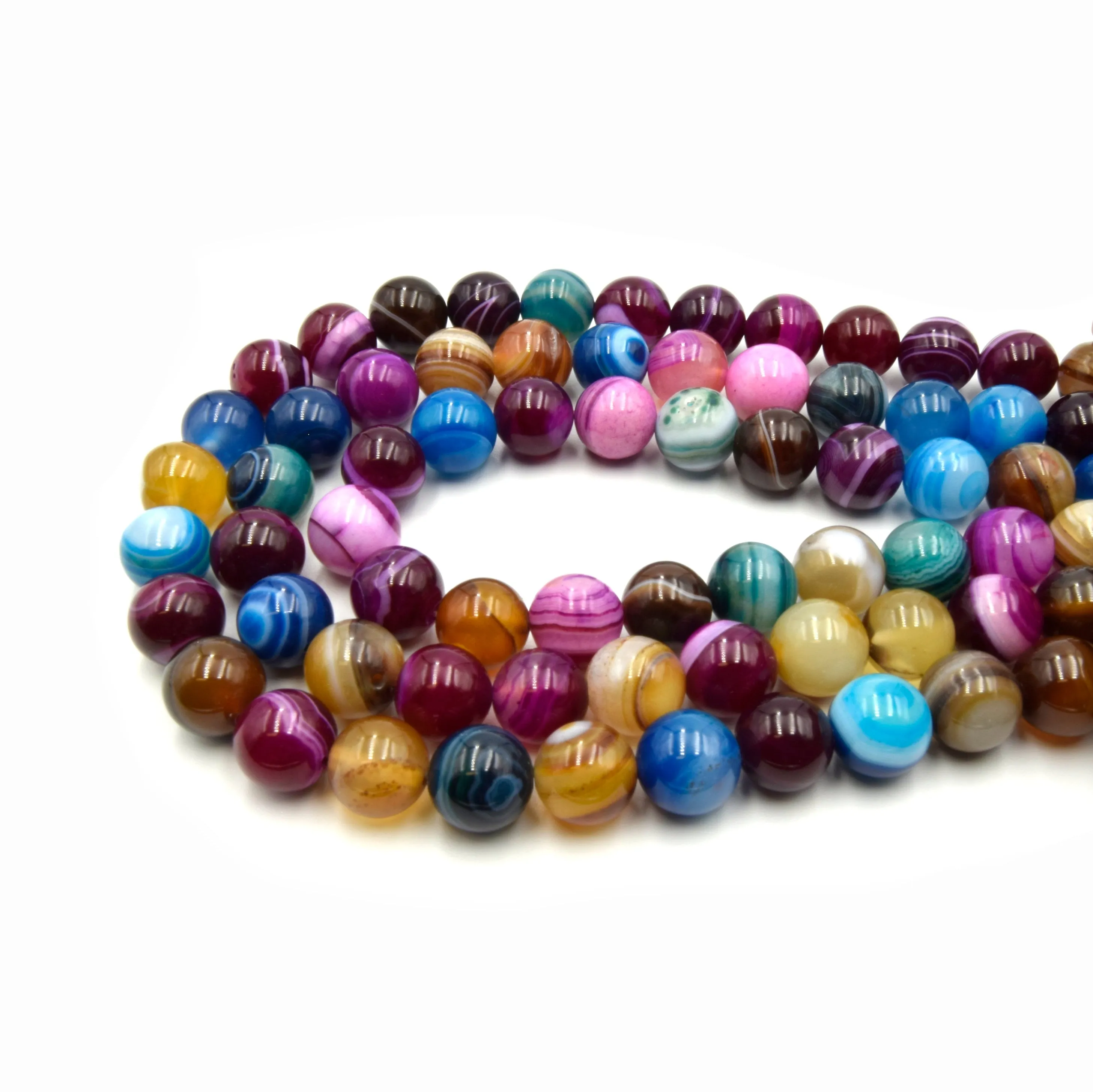 Pink Multi Color Striped Agate  Beads | Smooth Round Loose Gemstone Beads | Natural Agate Beads