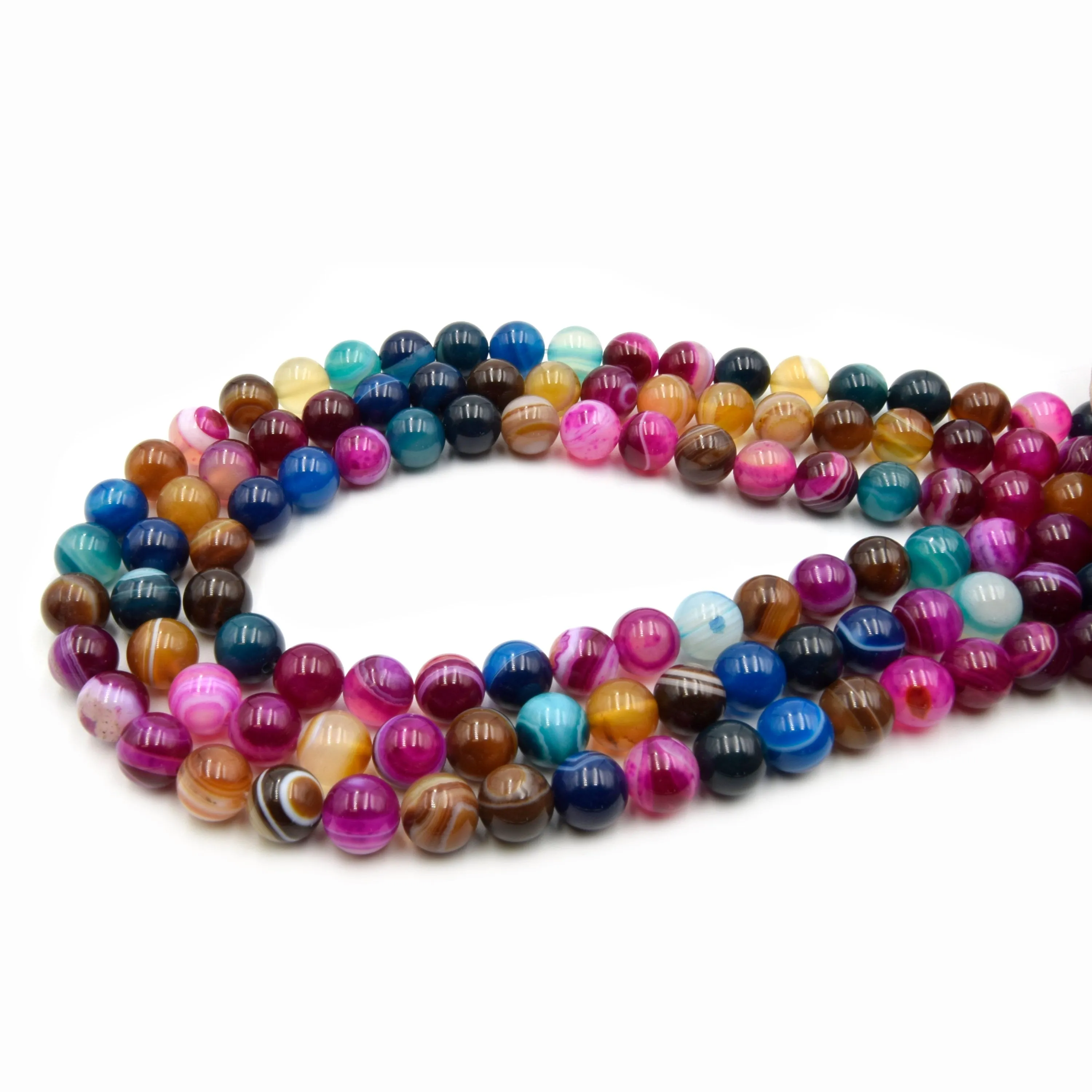 Pink Multi Color Striped Agate  Beads | Smooth Round Loose Gemstone Beads | Natural Agate Beads