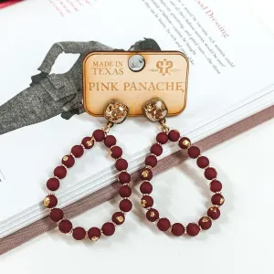 Pink Panache | Golden Shadow Cushion Cut Post Earrings and Burgundy Beaded Teardrop Pendant with Gold Tone Flakes