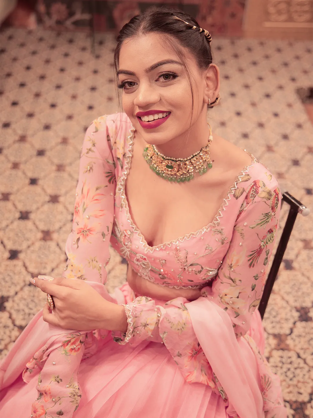 Pleated Lehenga In Baby Pink
