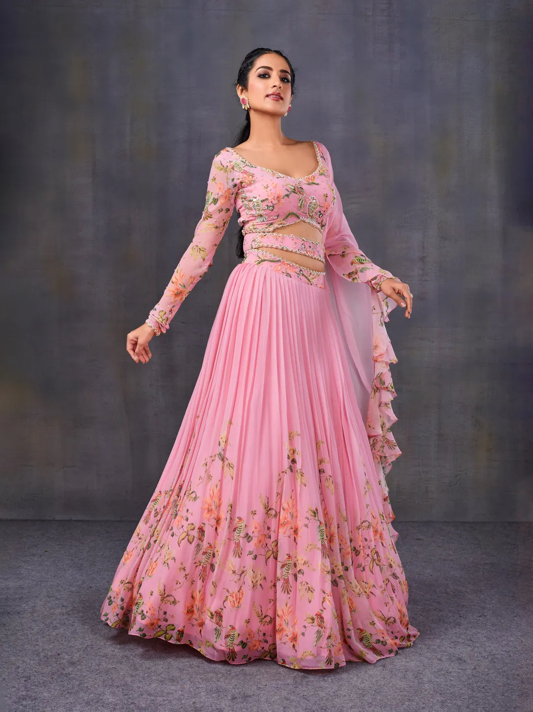 Pleated Lehenga In Baby Pink
