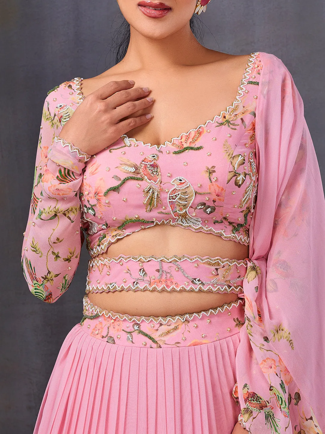 Pleated Lehenga In Baby Pink