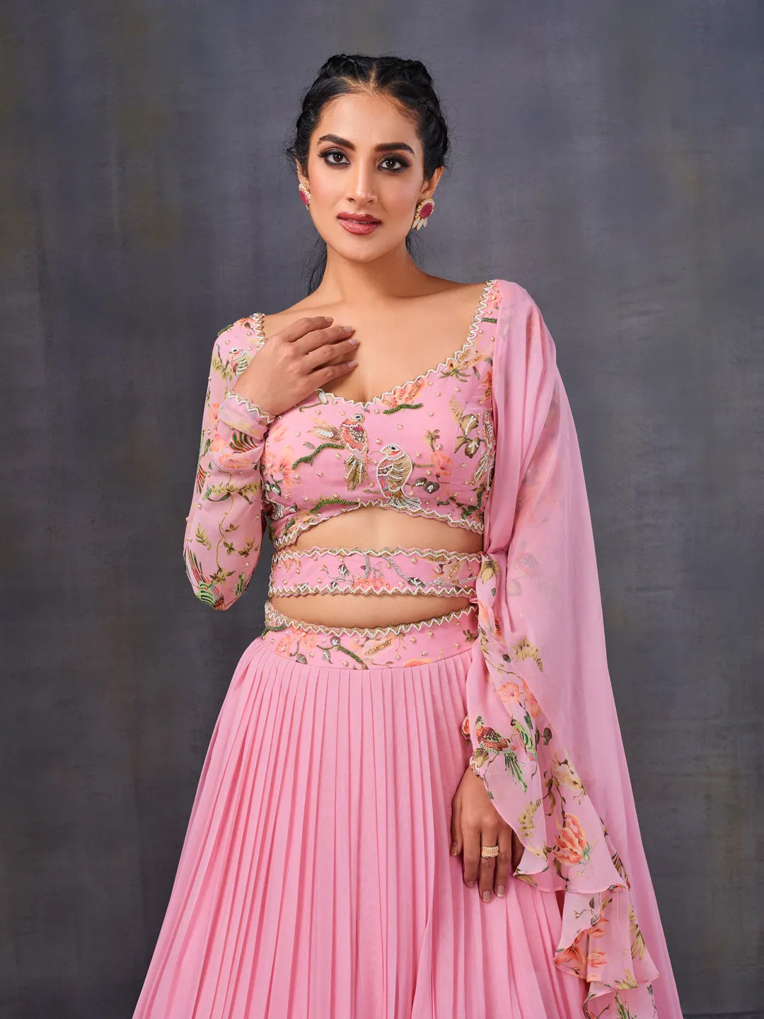 Pleated Lehenga In Baby Pink