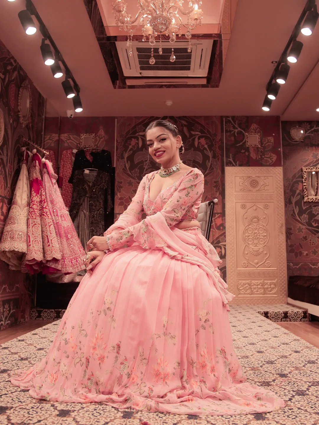 Pleated Lehenga In Baby Pink